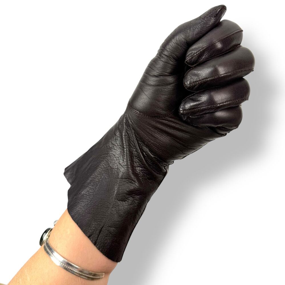 ❌SOLD❌1950's French designer black brown kid goat skin leather long gloves - Picture 3 of 14